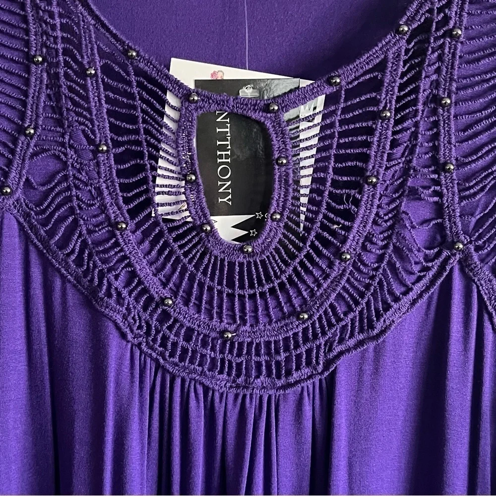 Anthony Original Womens 2 Piece Tank Top Pants Set Shark Bite Hem Purple 2X - Picture 4 of 14